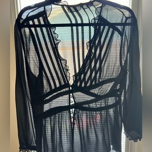 Black Sheer Blouse with Ruffles BCBG Medium
